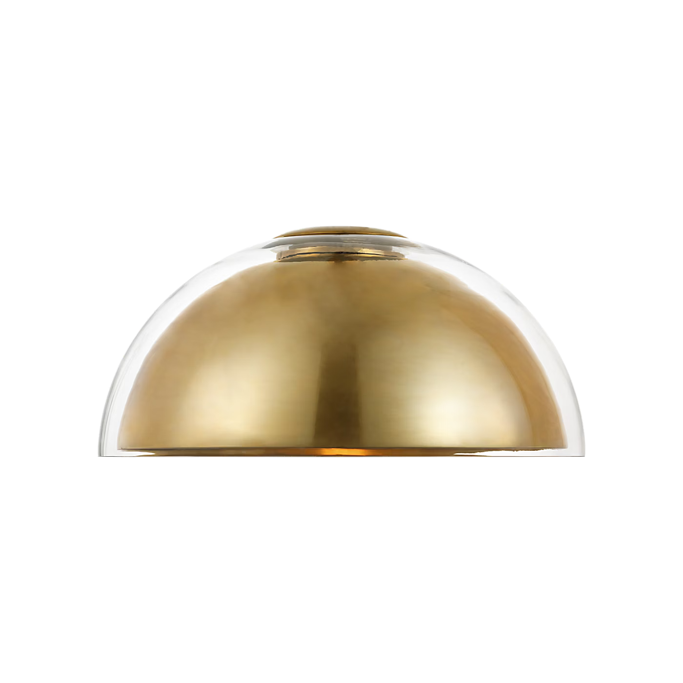 Close-up of brass Lusi 24 ceiling light showing glass and metal details