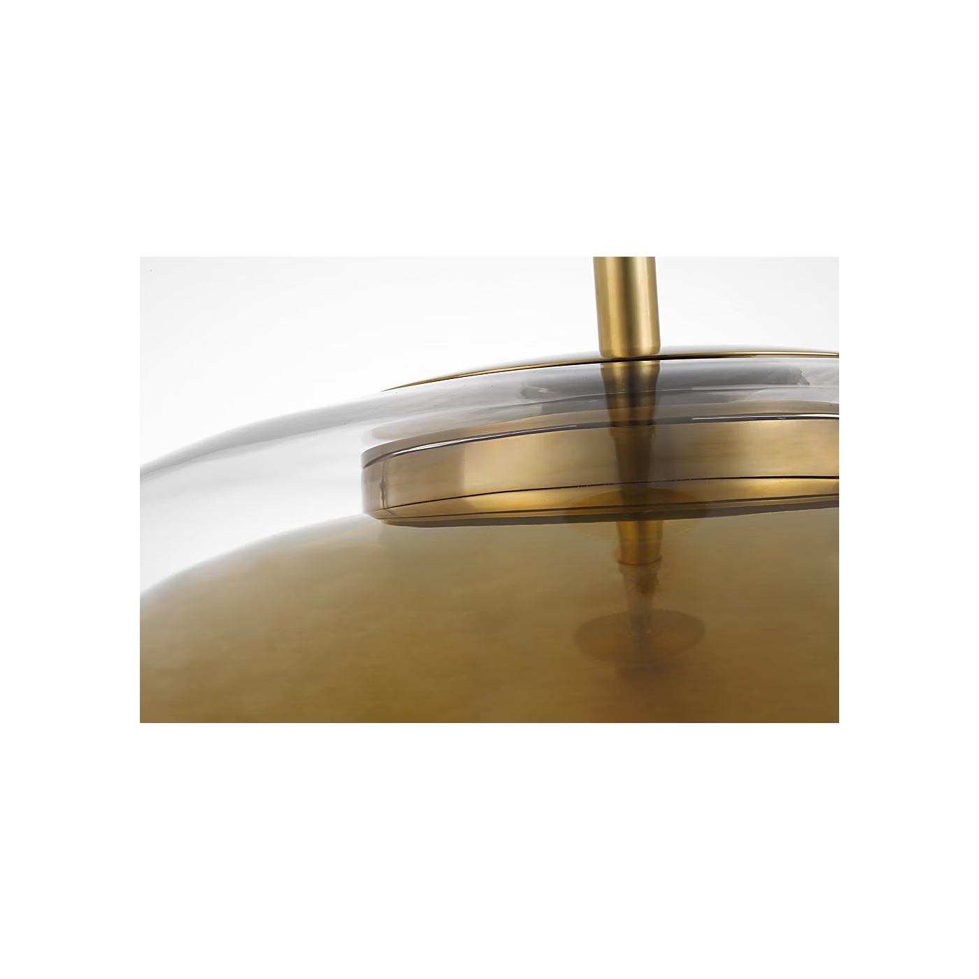 Designer brass pendant light with handblown glass and integrated LED