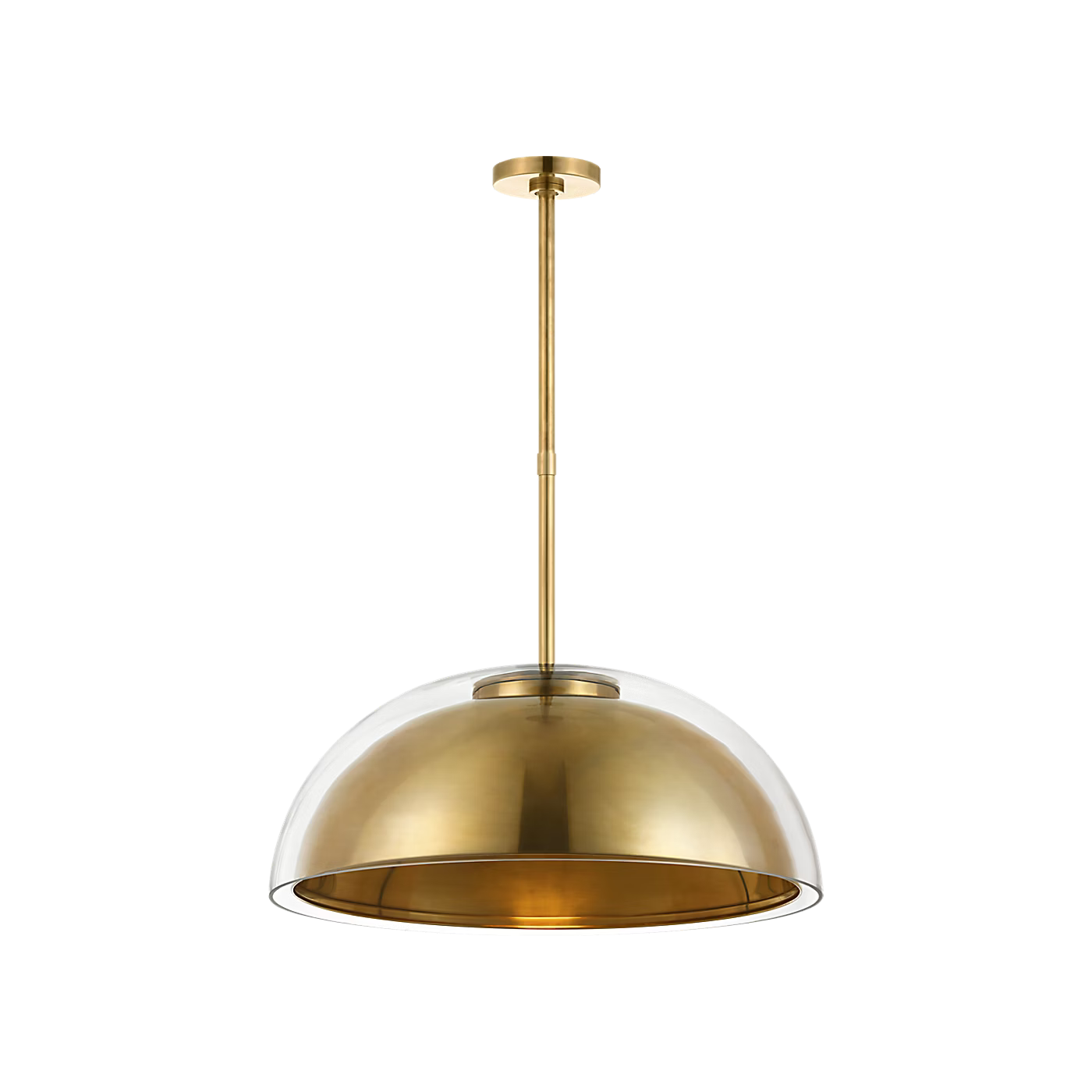 Antique brass glass pendant light for residential and hospitality lighting