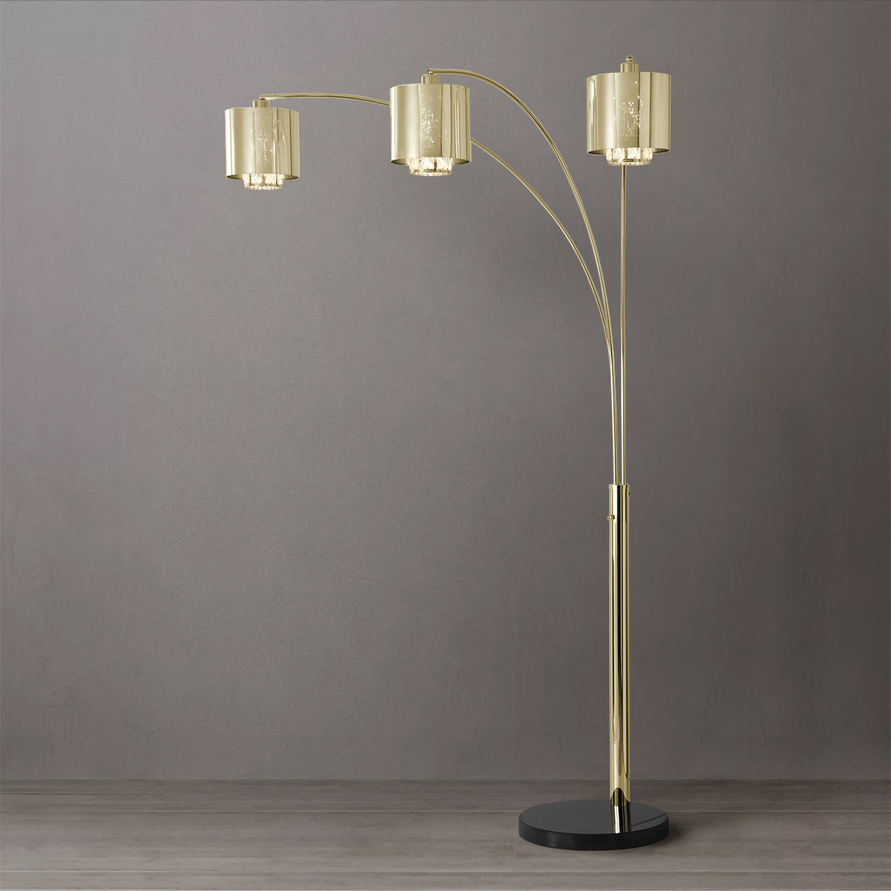 Marilyn 3 Light Arc Floor Lamp 90 Weathered Brass Mylar Crystal Shade 23263Wb by Nova California