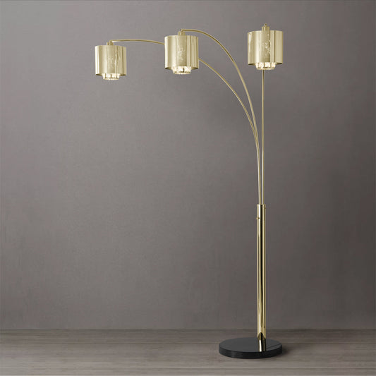 Marilyn 3 Light Arc Floor Lamp 90 Weathered Brass Mylar Crystal Shade 23263Wb by Nova California