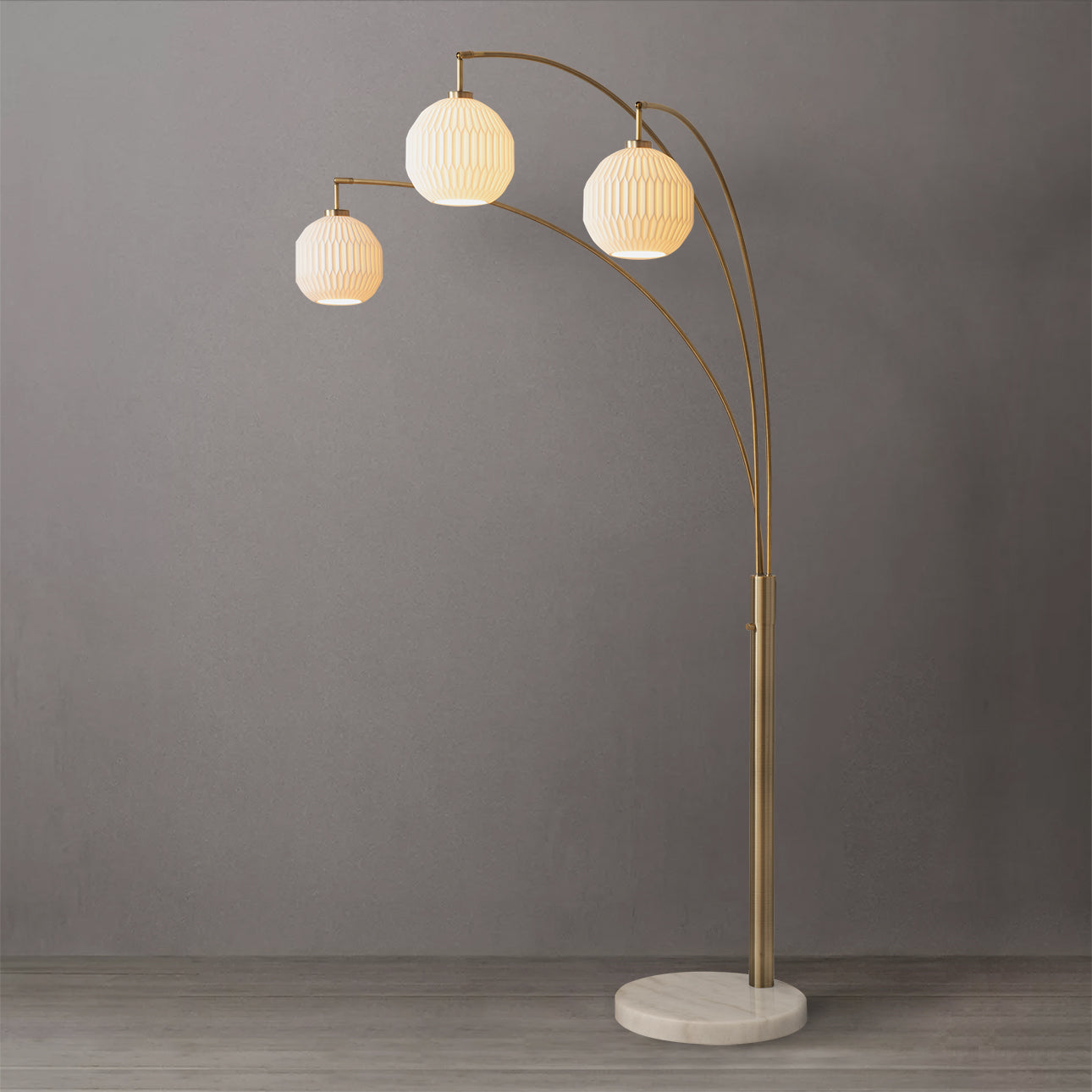 Moraga 3 Light Arc Floor Lamp 85 Bone Porcelain Weathered Brass Walnut 237723Wb by Nova California