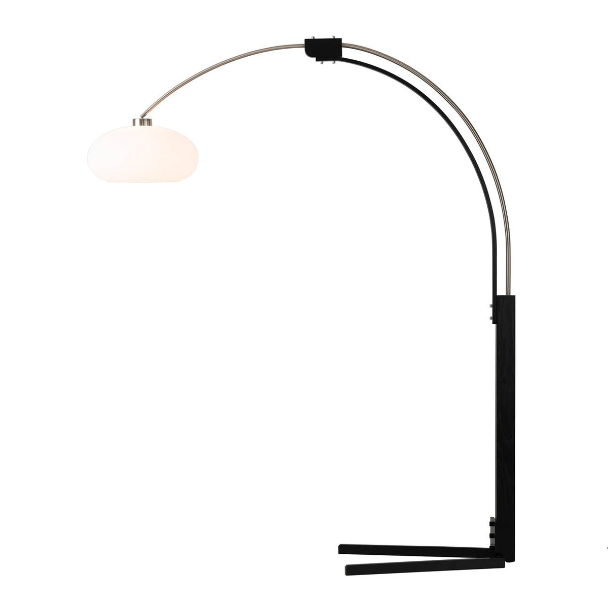 Original 1961 Morelli Arc Floor Lamp by Nova of California, Satin Nickel & Matte Black – view 1