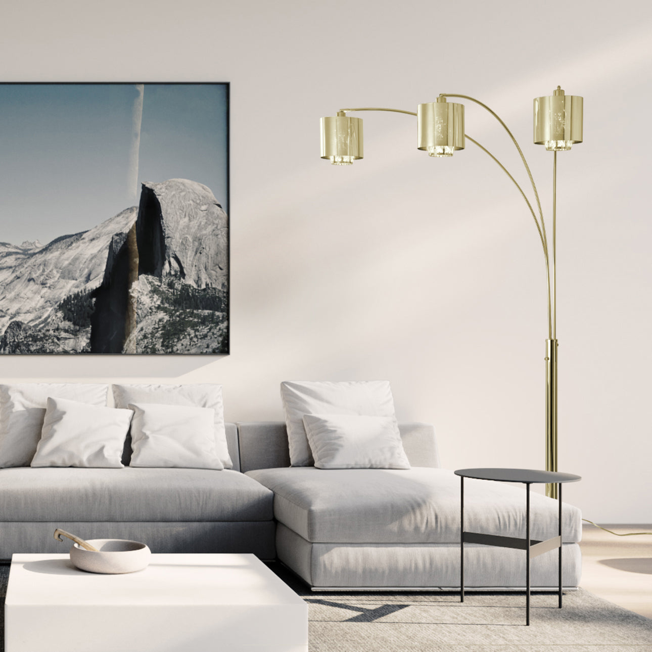 Marilyn 3 Light Arc Floor Lamp 90 Weathered Brass Mylar Crystal Shade 23263Wb by Nova California