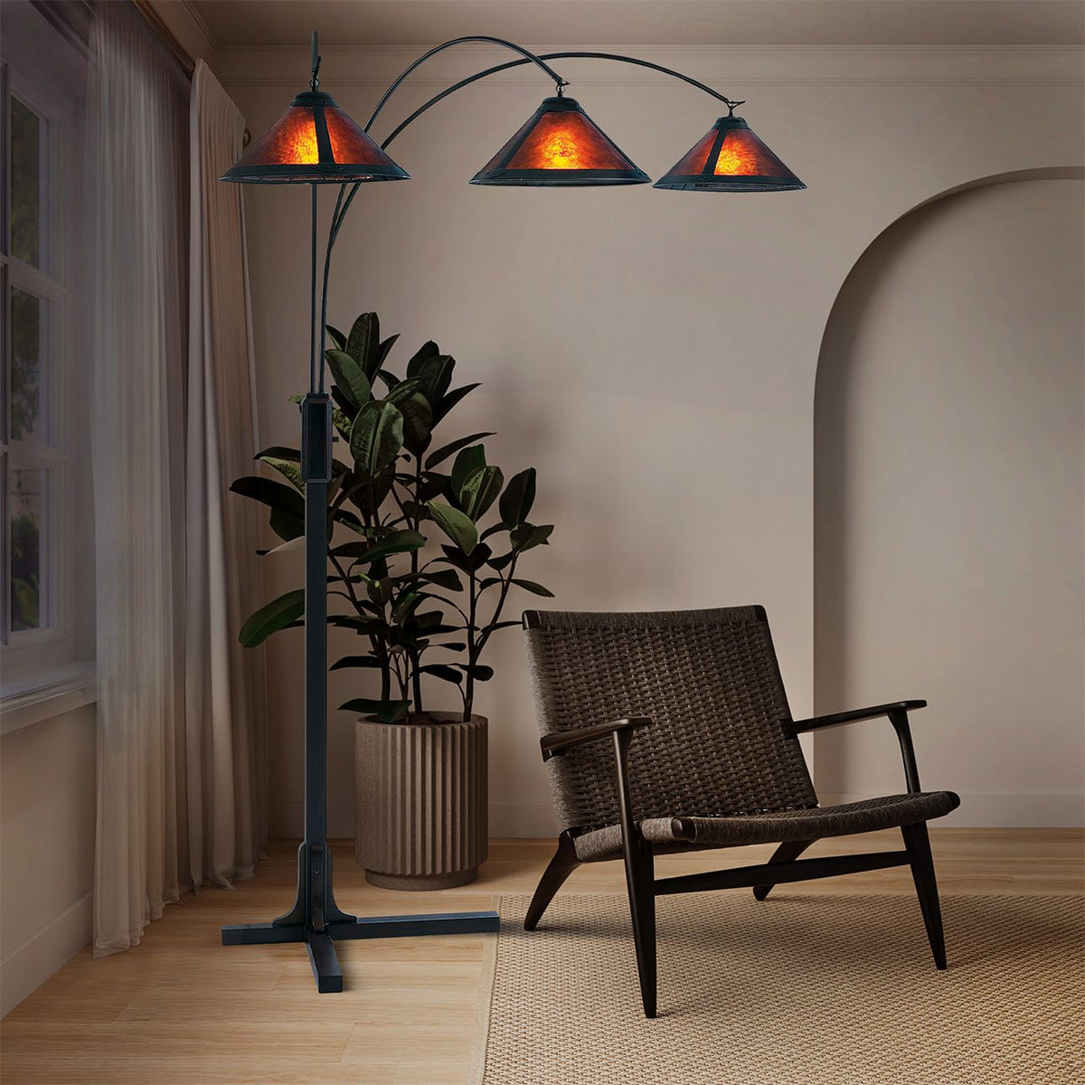 Original Natural Mica 3-Light Arc Floor Lamp, 86" by Nova of California – view 4