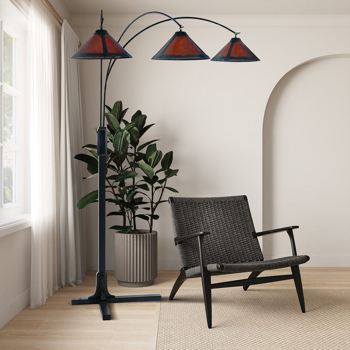 Original Natural Mica 3-Light Arc Floor Lamp, 86" by Nova of California – view 5