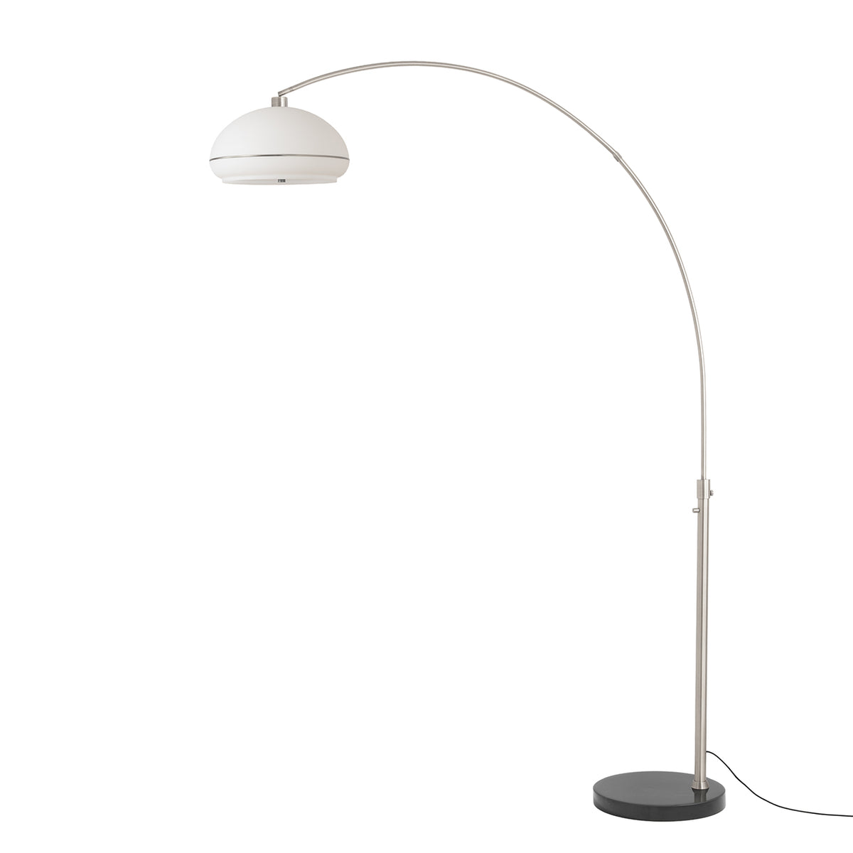 Simple Morelli 85" 1-Light Arc Lamp by Nova of California, White with Satin Nickel Stripe shade, Black base, Satin Nickel body – view 5