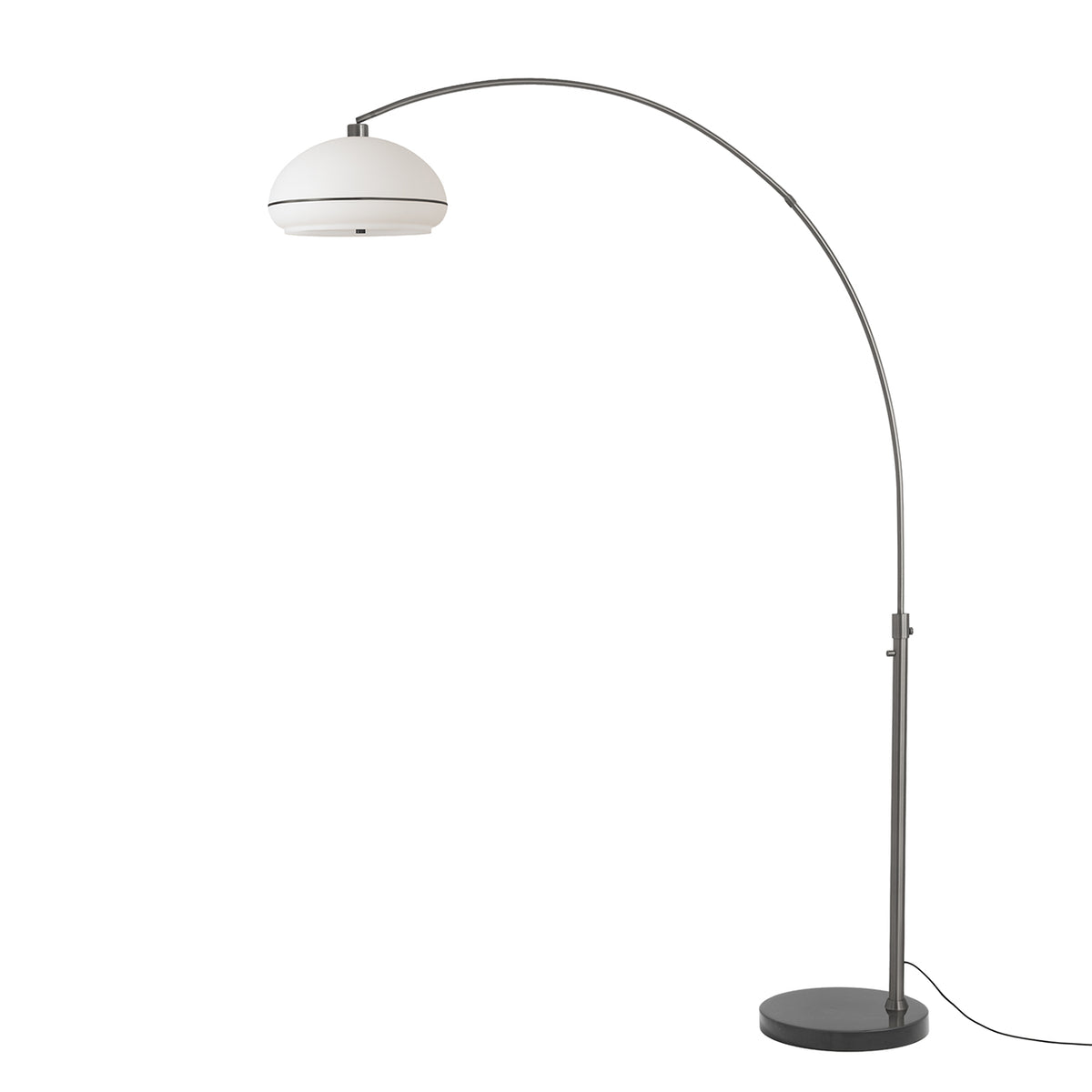 Simple Morelli 85" 1-Light Arc Lamp by Nova of California, White with Black Nickel Stripe shade, Black base, Black Nickel body – view 12
