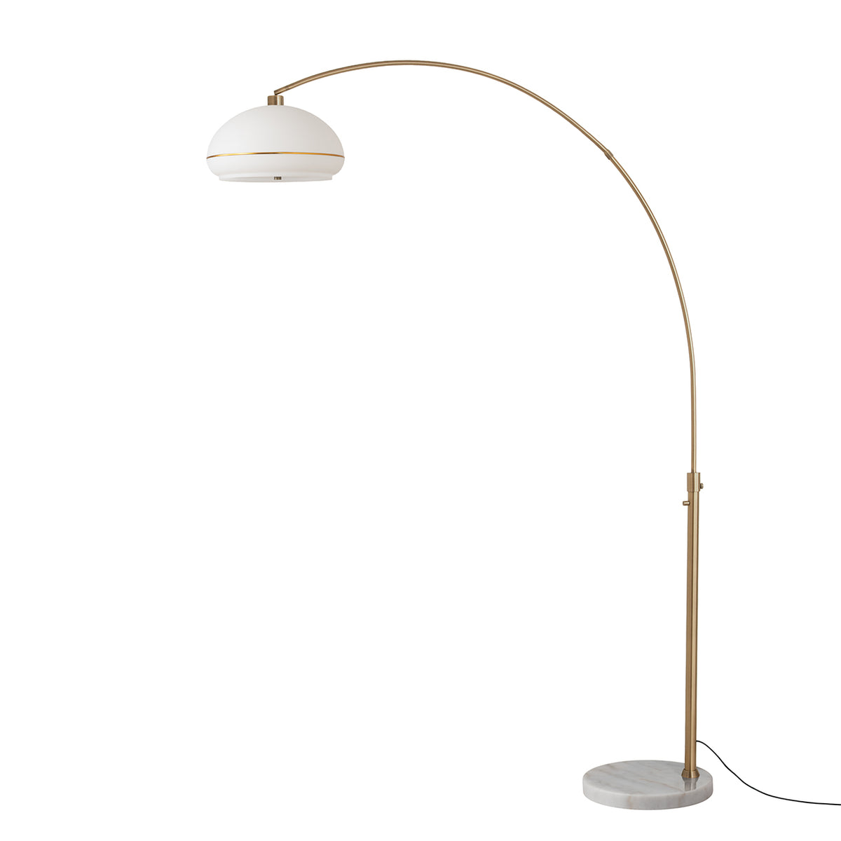 Simple Morelli 85" 1-Light Arc Lamp by Nova of California, White with Weathered Brass Stripe shade, White base, Weathered Brass body – view 7