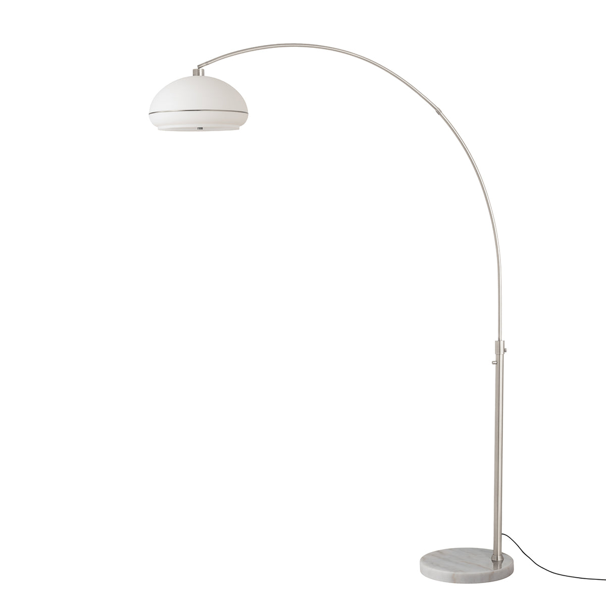 Simple Morelli 85" 1-Light Arc Lamp by Nova of California, White with Satin Nickel Stripe shade, White base, Satin Nickel body – view 9