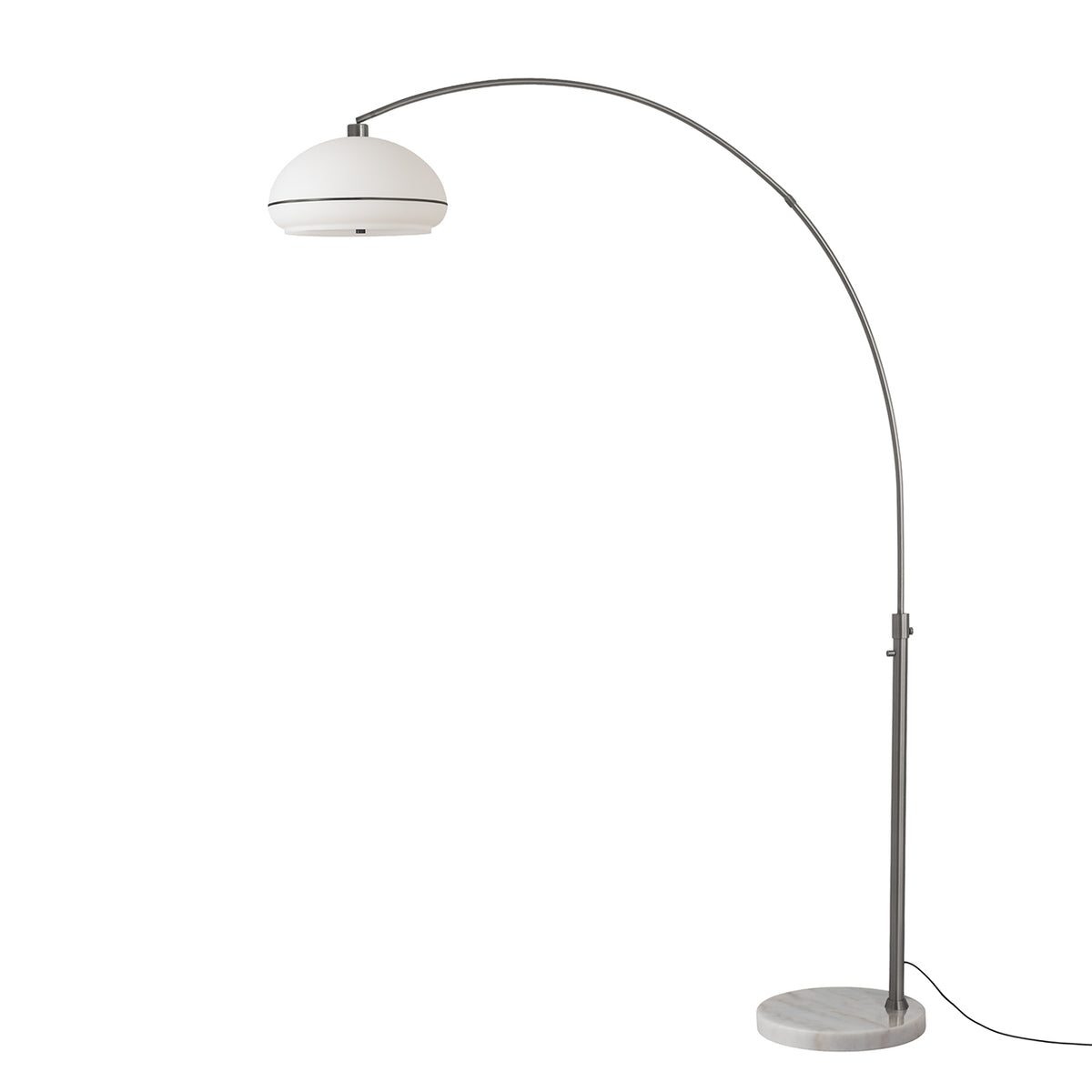 Simple Morelli 85" 1-Light Arc Lamp by Nova of California, White with Black Nickel Stripe shade, White base, Black Nickel body – view 11