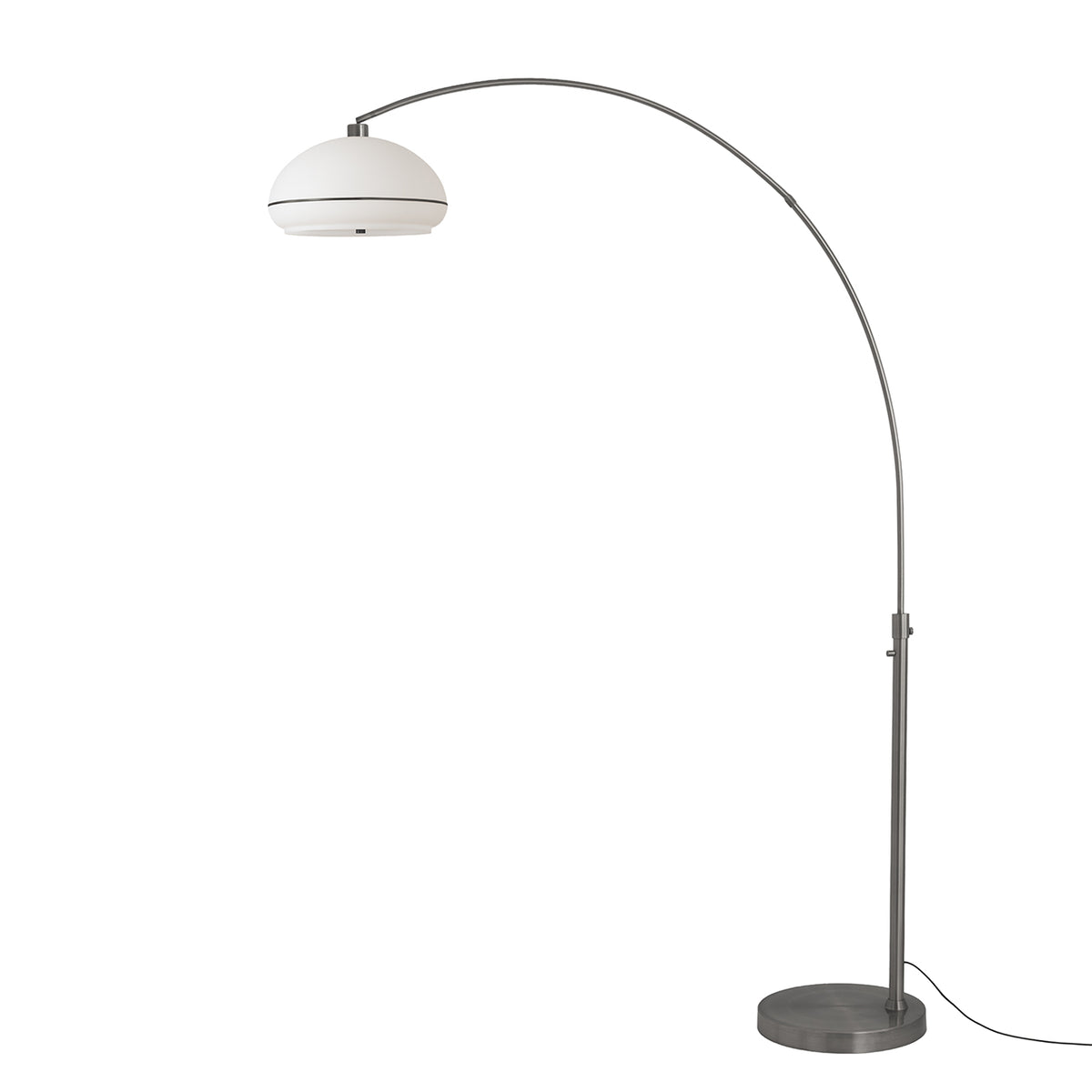 Simple Morelli 85" 1-Light Arc Lamp by Nova of California, White with Black Nickel Stripe shade, Black Nickel base, Black Nickel body – view 6