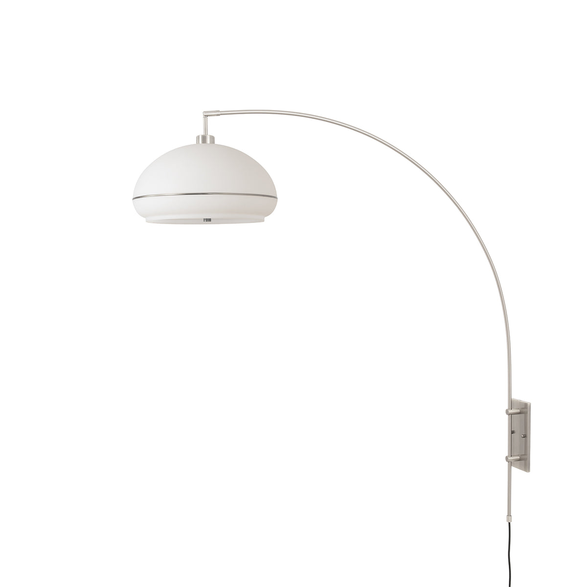 Morelli Wall Mounted Arc Lamp by Nova of California, Satin Nickel shade, Satin Nickel base, Satin Nickel body – view 6