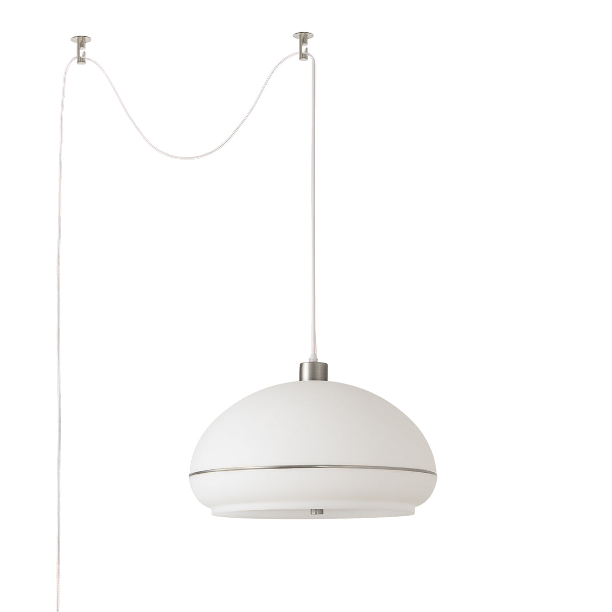 Morelli Swag by Nova of California, White with Satin Nickel Stripe shade, Satin Nickel base, Satin Nickel body – view 1
