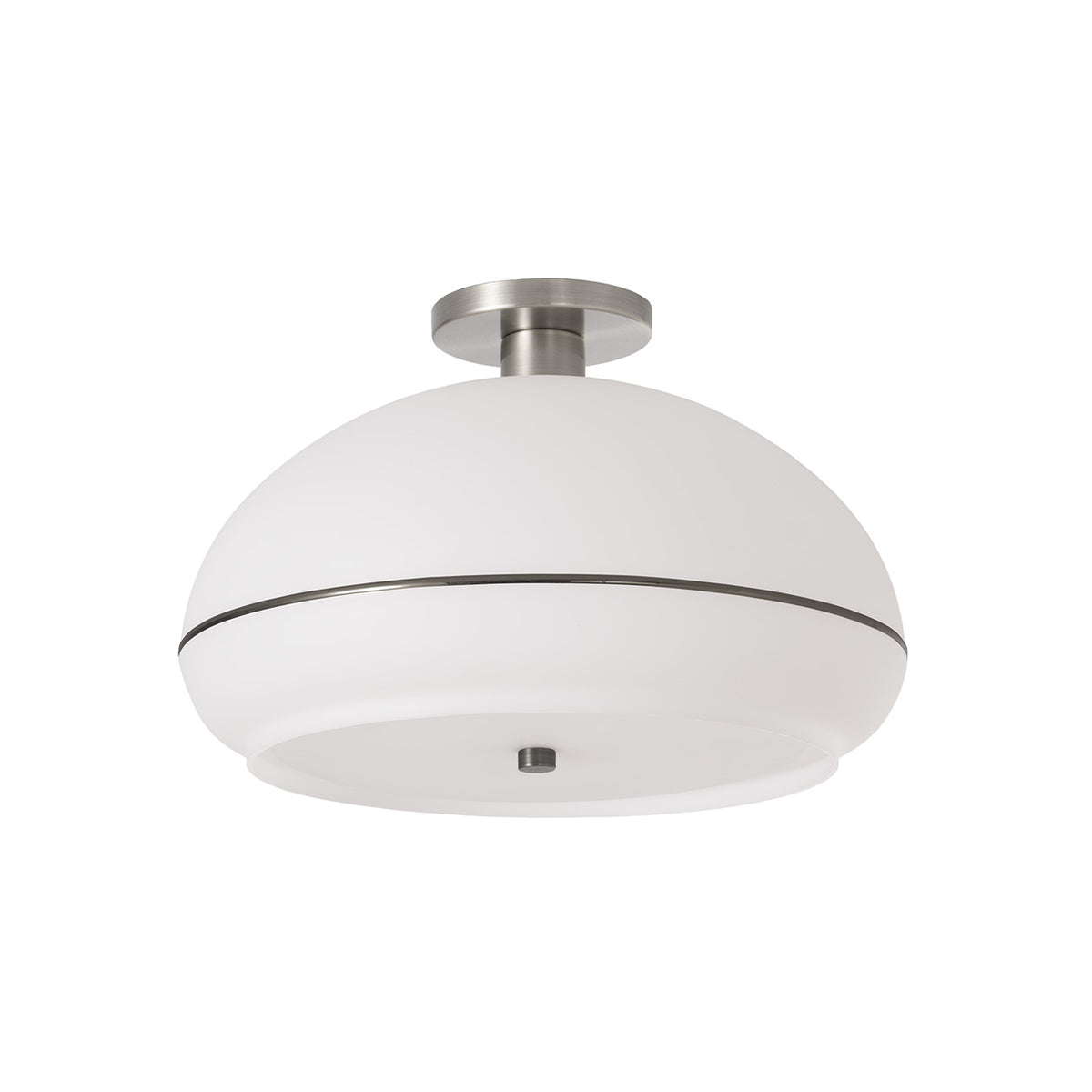Morelli Flush Mount by Nova of California, White with Black Nickel Stripe shade, Satin Nickel base, Satin Nickel body – view 6
