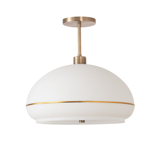Morelli Semi Flush Mount by Nova of California, White with Weathered Brass Stripe shade, Weathered Brass body, Weathered Brass base – view 1
