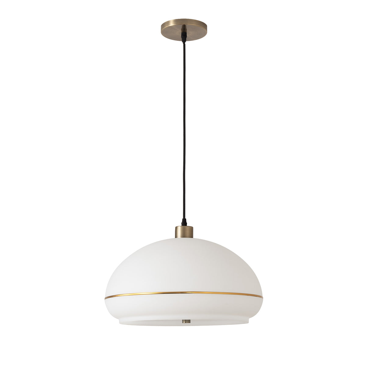 Morelli Pendant by Nova of California, White with Weathered Brass Stripe shade, Weathered Brass base, Weathered Brass body – view 1