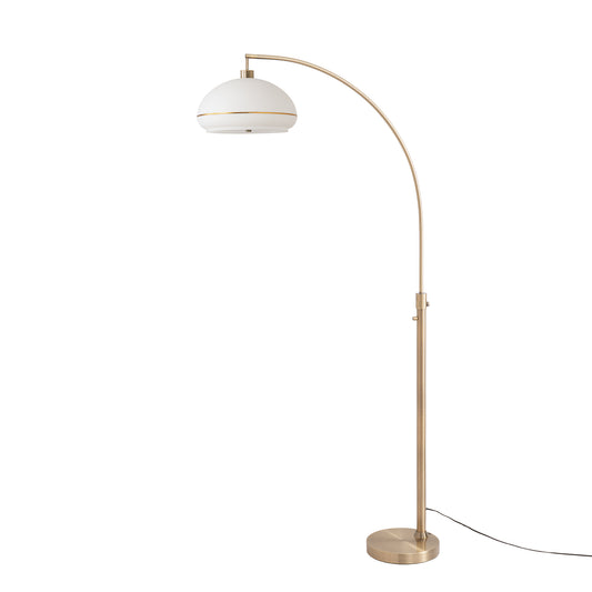 Morelli 75"H Chairside Arc Lamp by Nova of California, Weathered Brass shade, Weathered Brass body, Weathered Brass base – view 1