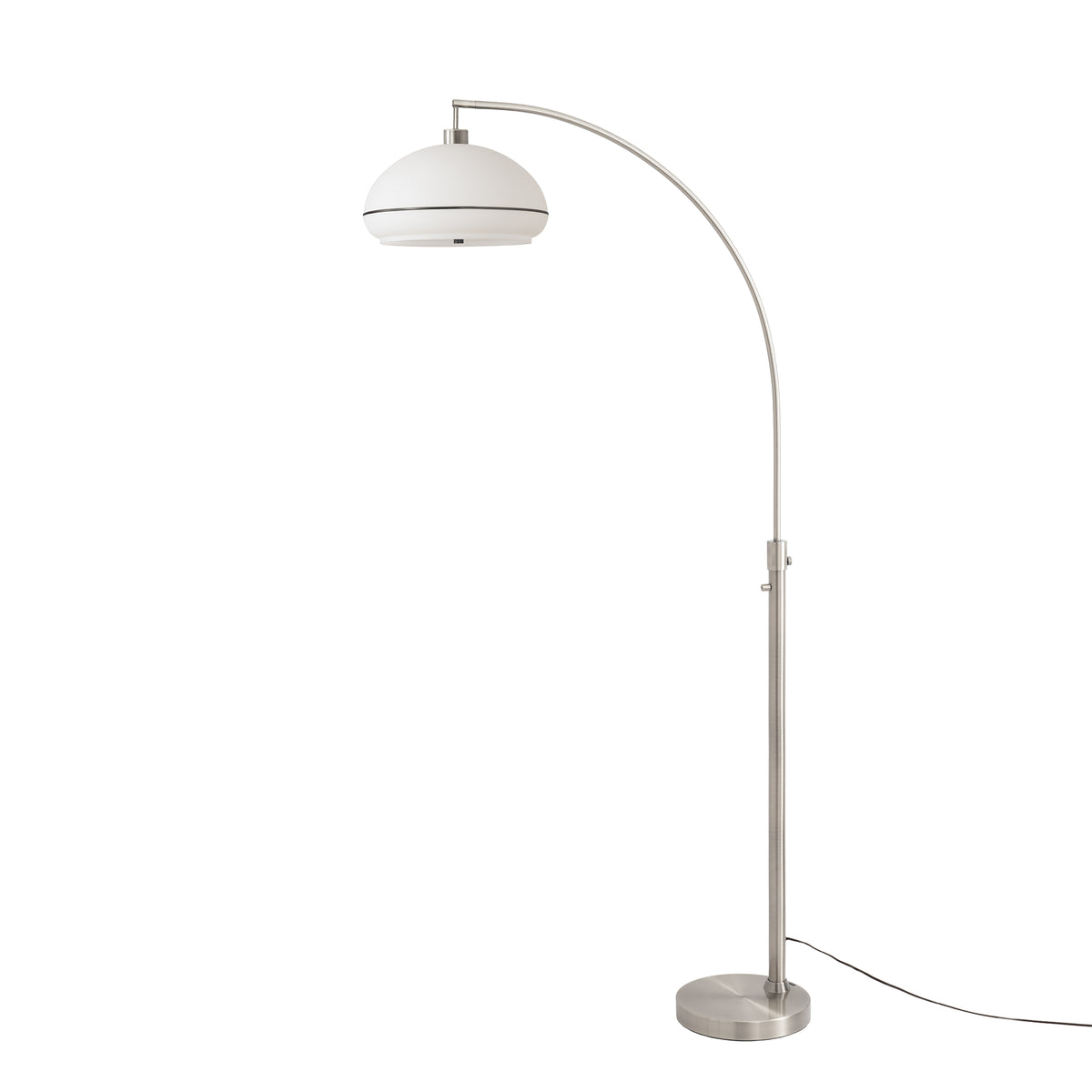 Morelli 75"H Chairside Arc Lamp by Nova of California, Black Nickel shade, Satin Nickel body, Satin Nickel base – view 8