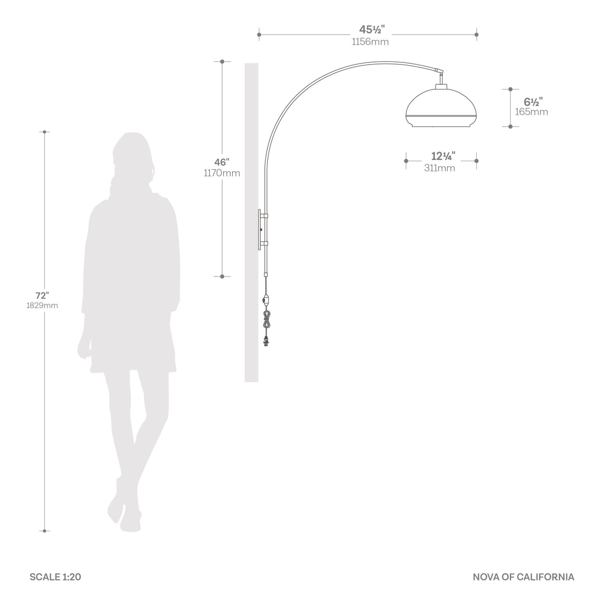 Morelli Wall Mounted Arc Lamp by Nova of California – view 5