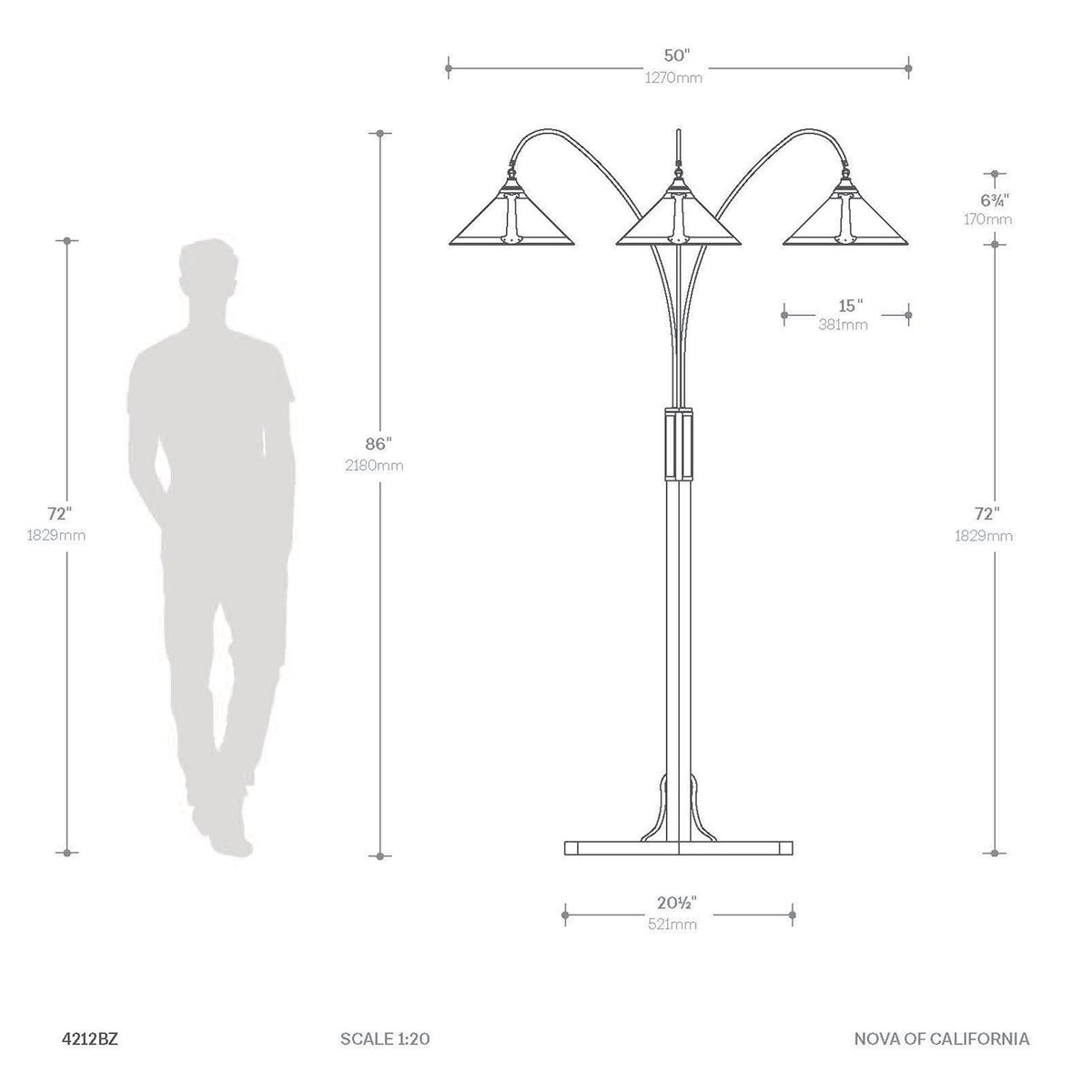 Original Natural Mica 3-Light Arc Floor Lamp, 86" by Nova of California – view 22
