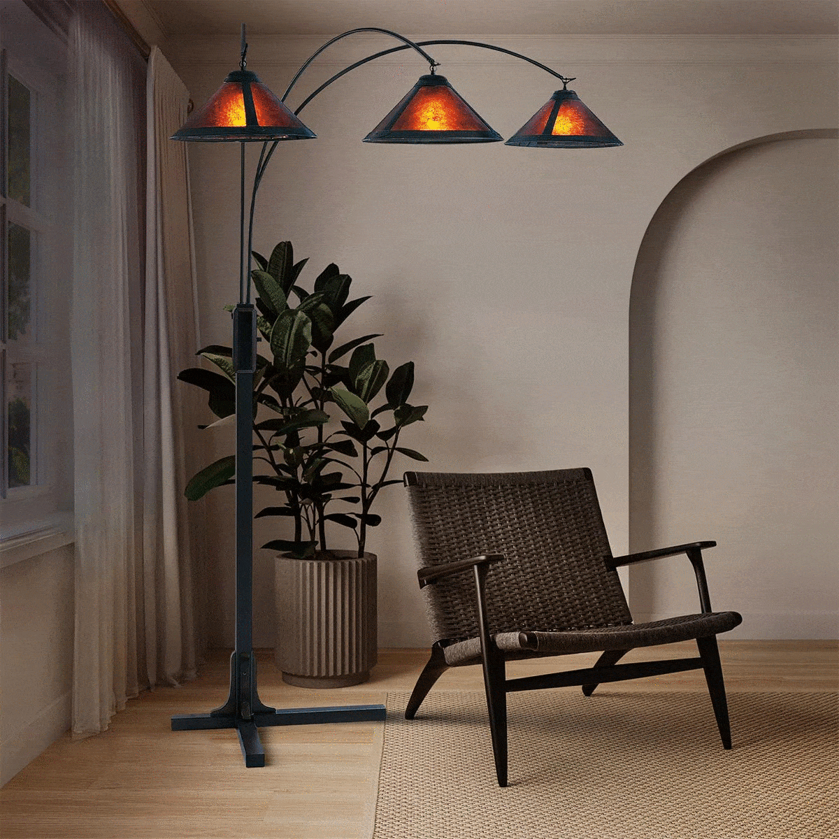Original Natural Mica 3-Light Arc Floor Lamp, 86" by Nova of California – view 8