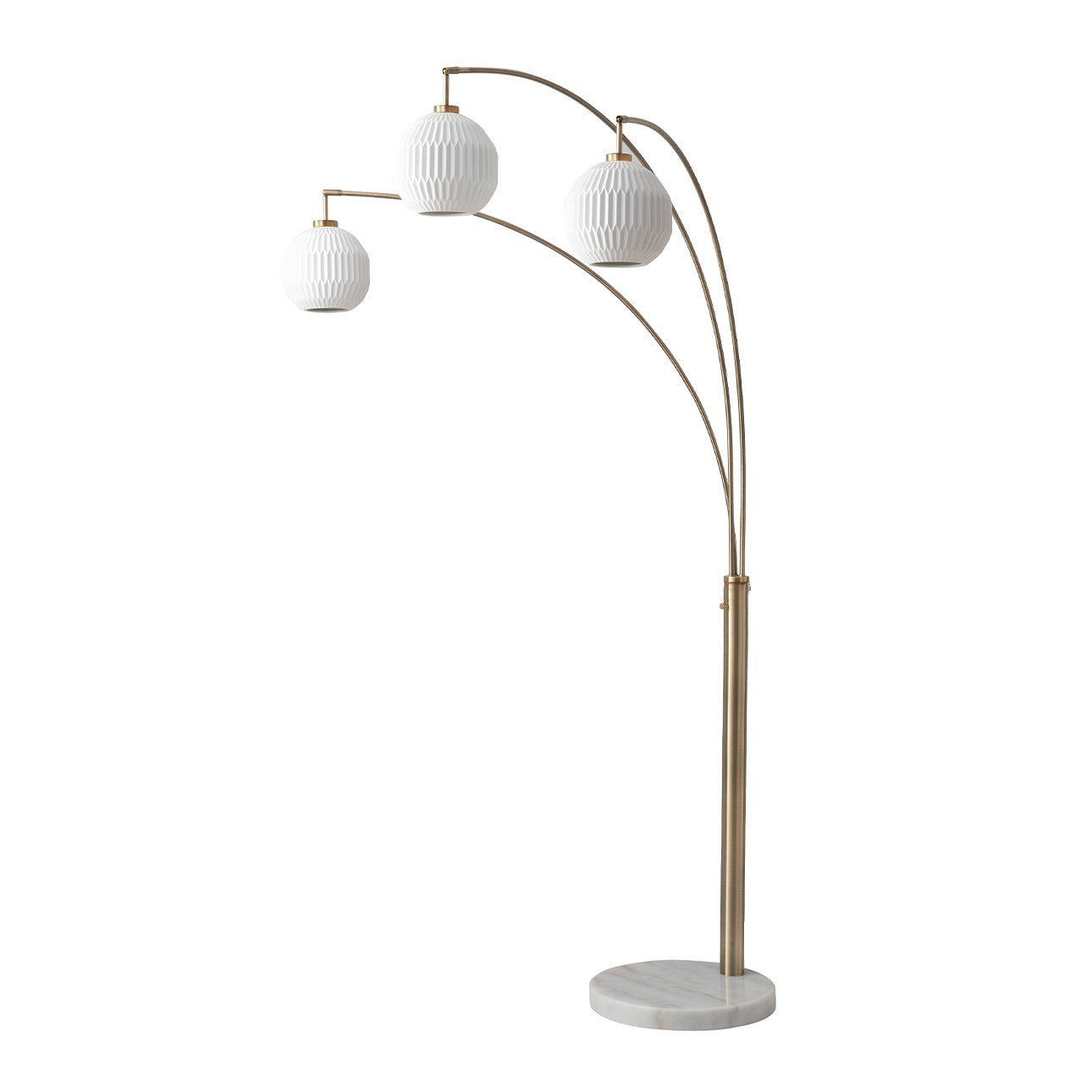 Moraga 3 Light Arc Floor Lamp 85 Bone Porcelain Weathered Brass Walnut 237723Wb by Nova California