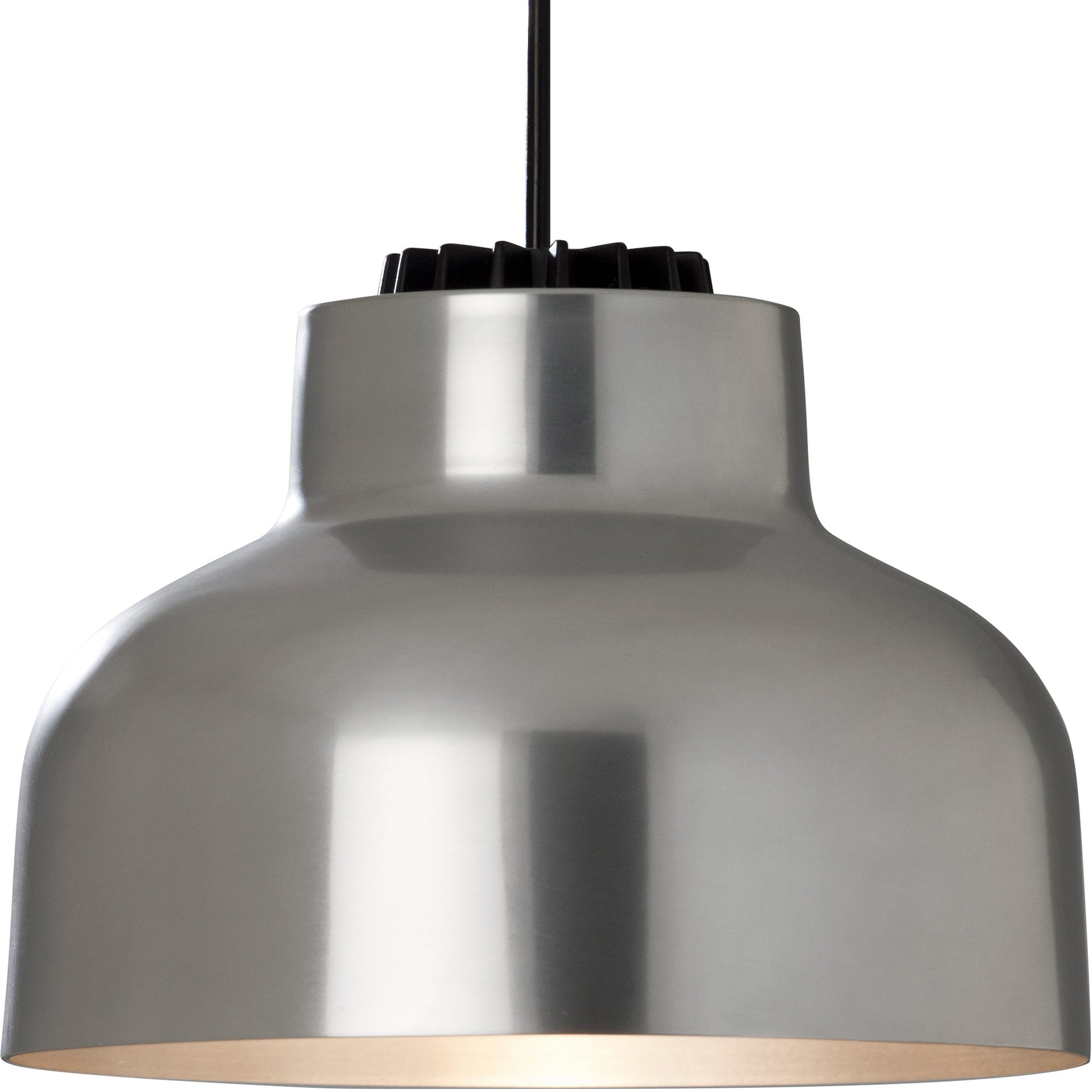 Santa & Cole M64 LED pendant lamp in polished aluminum finish above contemporary dining table