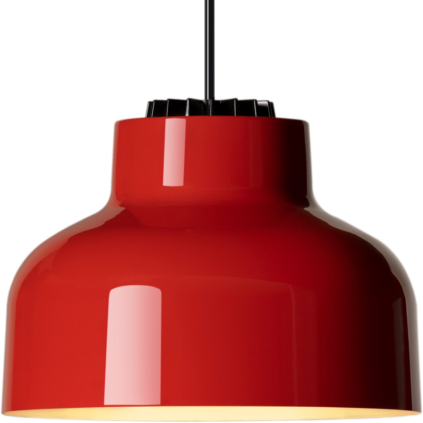Santa & Cole M64 LED pendant lamp in Pure Red finish above contemporary dining area