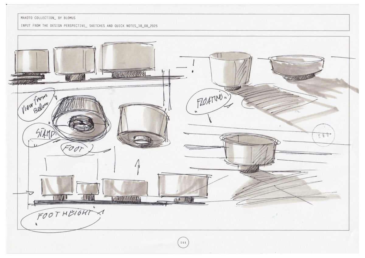 blomus MAKOTO Stoneware Bowls on a Pedestal – Carsten Gollnick’s sketch of MAKOTO bowl forms and foot heights