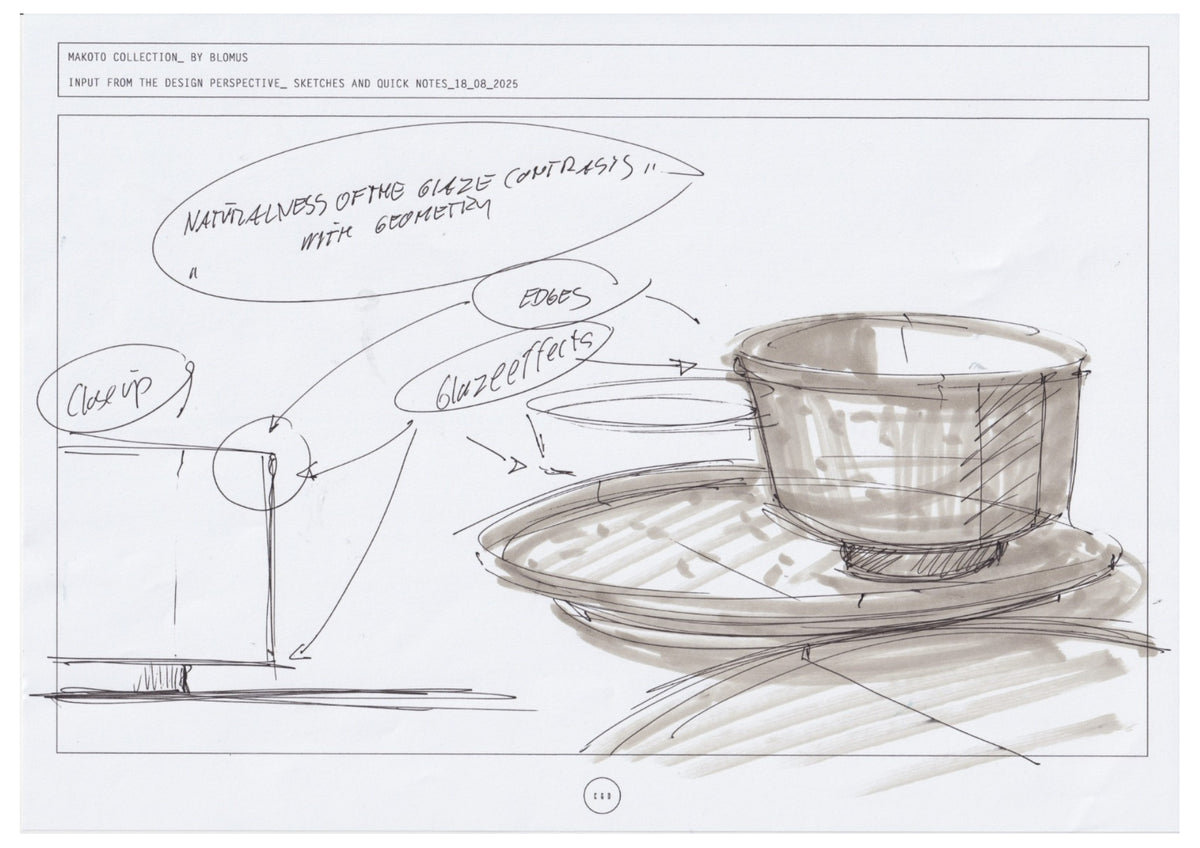 blomus MAKOTO Stoneware Serving Bowls: Salad & Vegetable – Carsten Gollnick’s sketch of a MAKOTO bowl on its pedestal