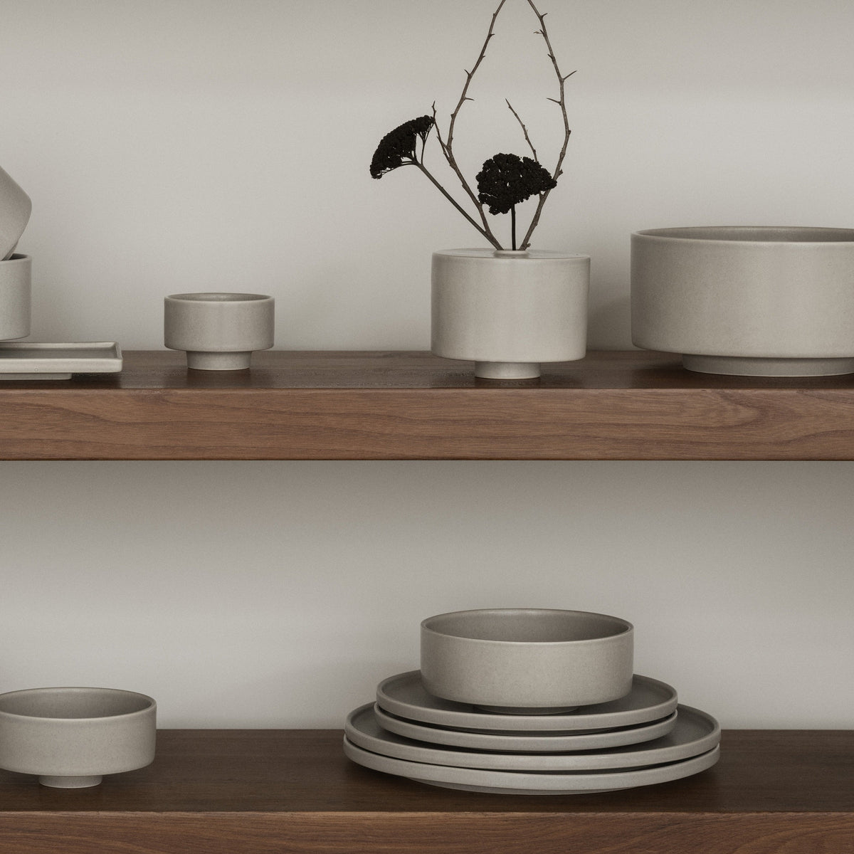 blomus MAKOTO Stoneware Serving Bowls: Salad & Vegetable – serving bowls on open shelves