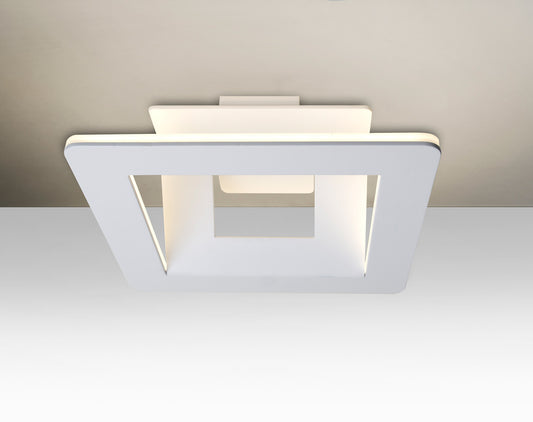 Besa Matrix LED semi-flush ceiling light, white powder-coated aluminum, square body – studio view