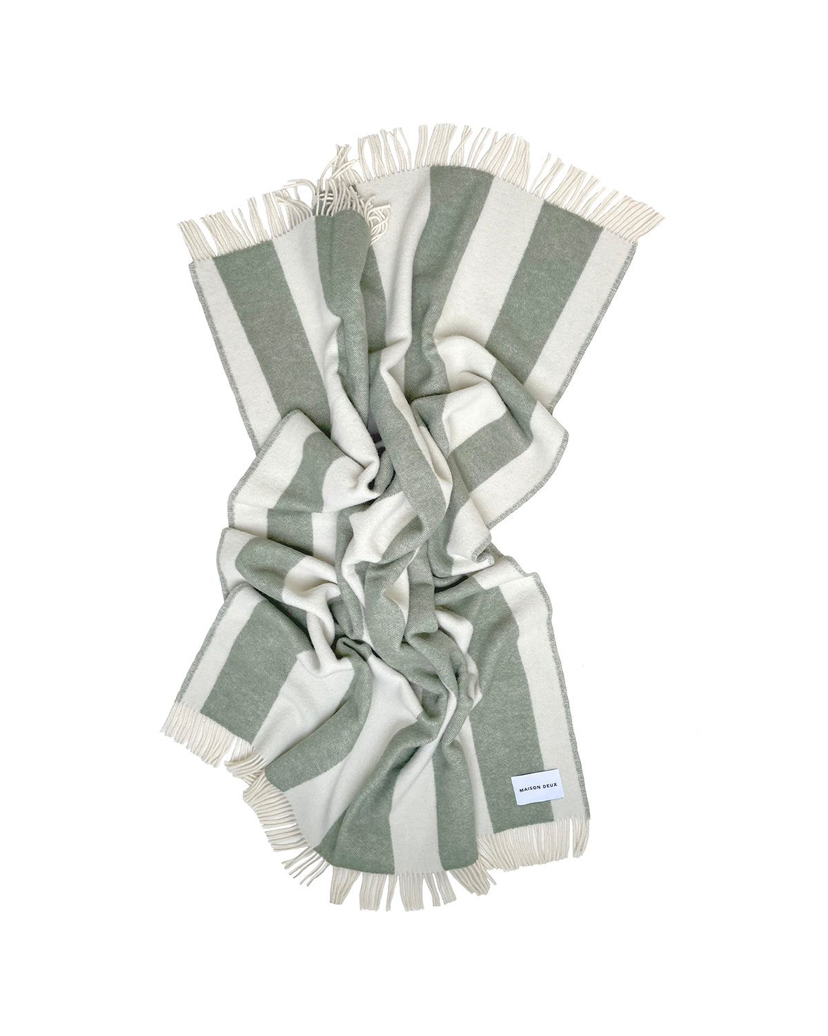 Maison Deux Rough Stripe Wool Blanket in Agave (Olive Green/White) – detail 6