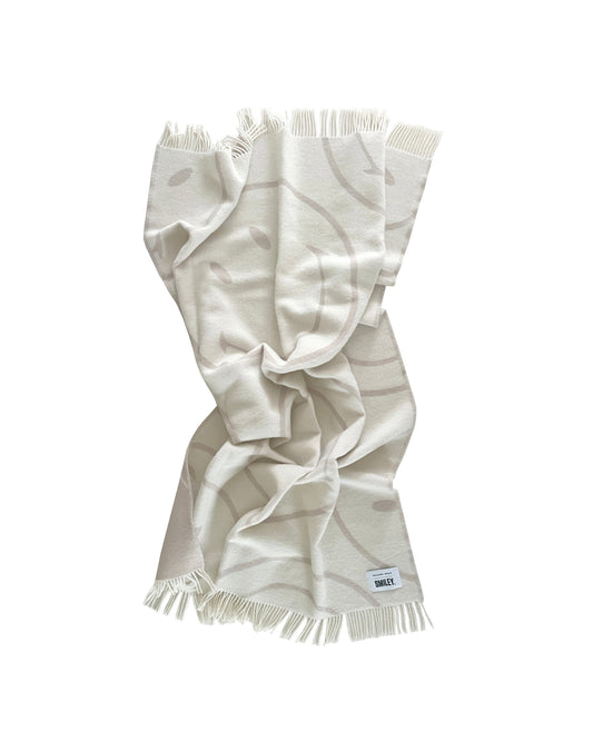 Maison Deux Smiley® Wool Blanket in White/Grey – main view