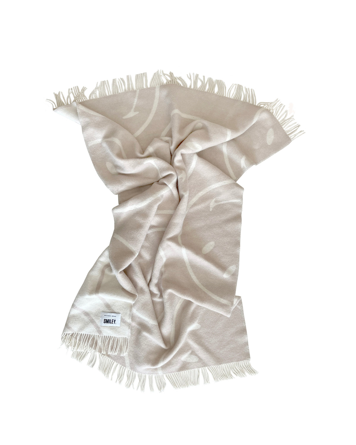 Maison Deux Smiley® Wool Blanket in White/Grey – detail 3