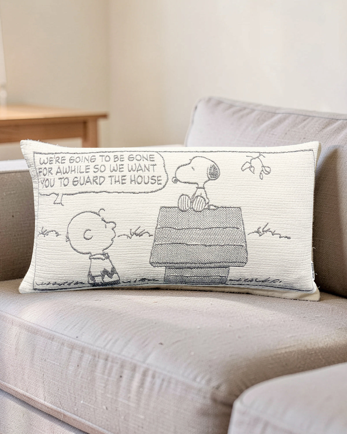 Maison Deux Peanuts Guard the House XL Cotton Cushion Cover in Black/White – detail 3