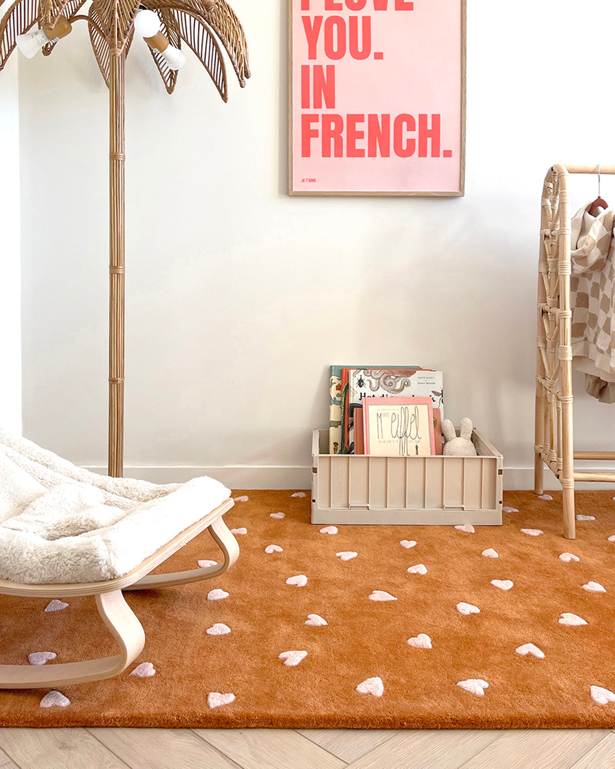 Maison Deux Hearts Rug in Toffee/Pink – main view