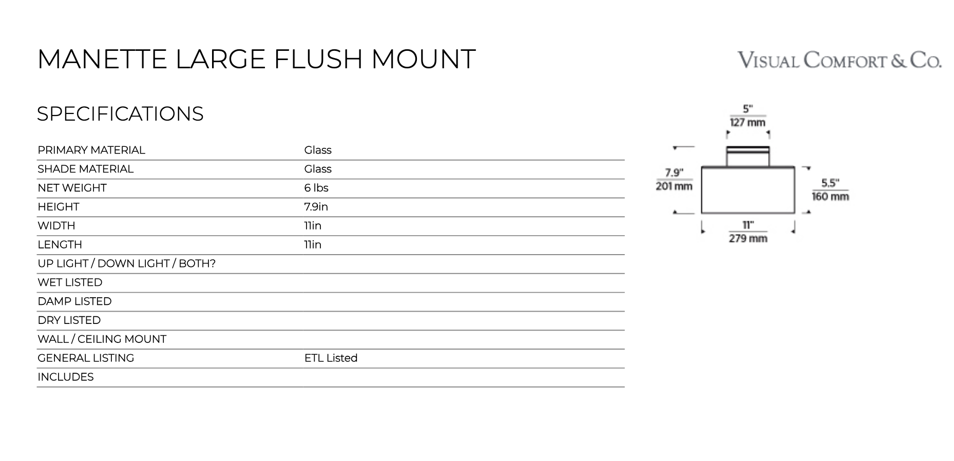 Manette 11-inch Satin Nickel Glass Flush Mount LED by Visual & Comfort & Co