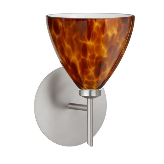 Decorative wall sconce featuring Amber Cloud blown glass shade for bedroom and hallway lighting