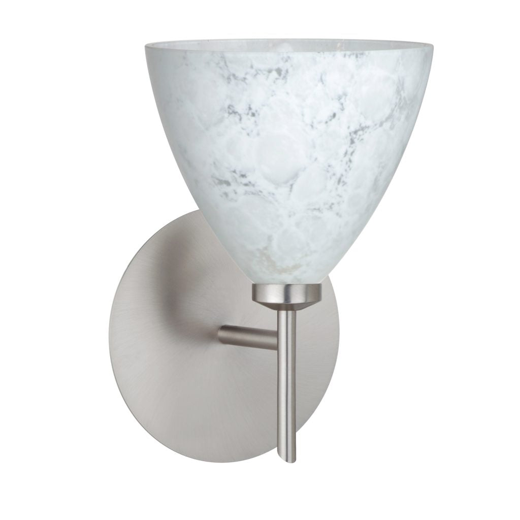 Besa Mia indoor wall sconce with Carrera glass diffuser and modern metal hardware