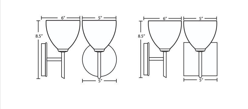 Technical line drawing of the Besa Mia wall sconce with overall dimensions