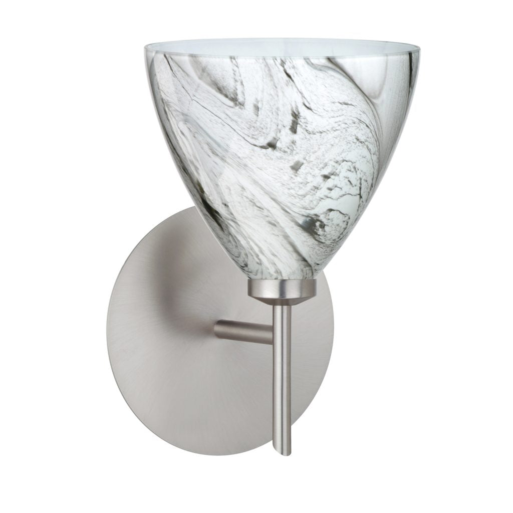 Besa Mia decorative wall sconce with Marble Grigio glass and contemporary metal hardware
