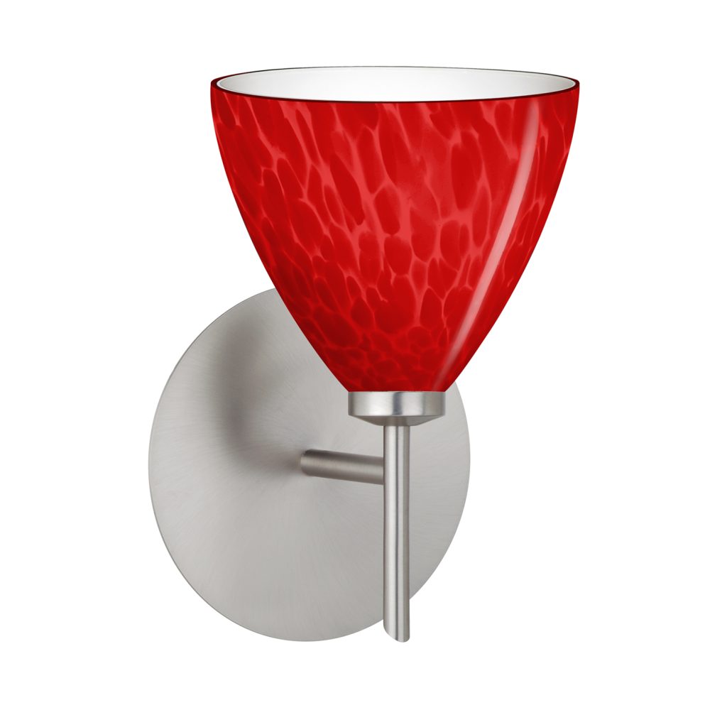 Besa Mia Decorative Glass Wall Sconce with red cloud shade and satin nickel finish