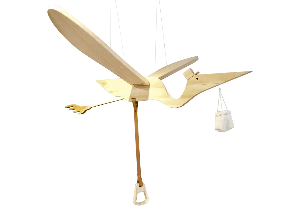 Eguchi Toys Stork Mobile Large, Wood – on white with its bundle