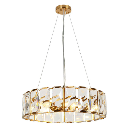 Modern Brass Crystal Drum Chandelier 6 Light 23 Inch 1 - LNC Home