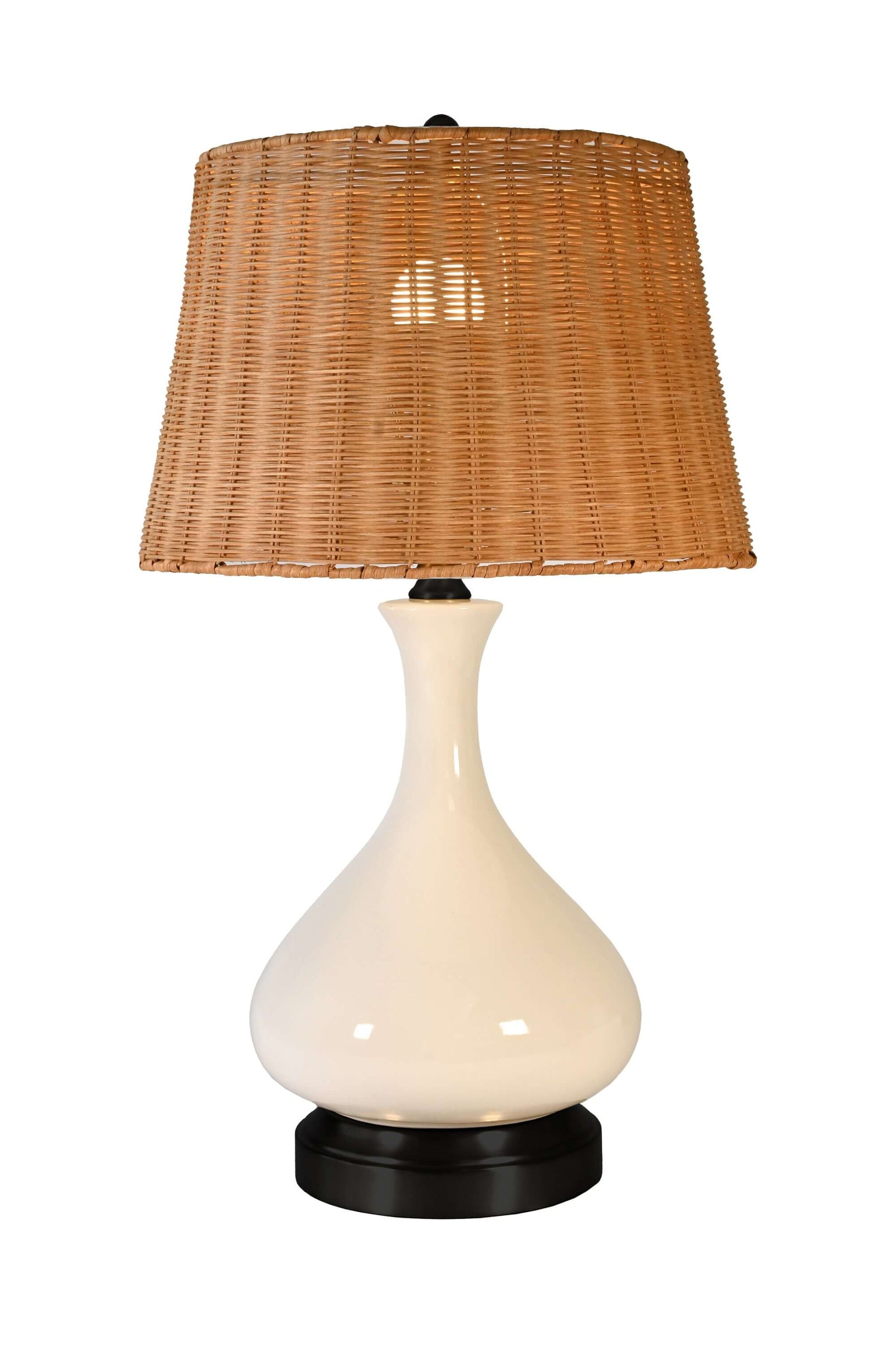 USA-Made Bartlett Ivory Crackle Cordless Table LampUSA-Made Bartlett Ivory Crackle Cordless Table Lamp with rattan shade
