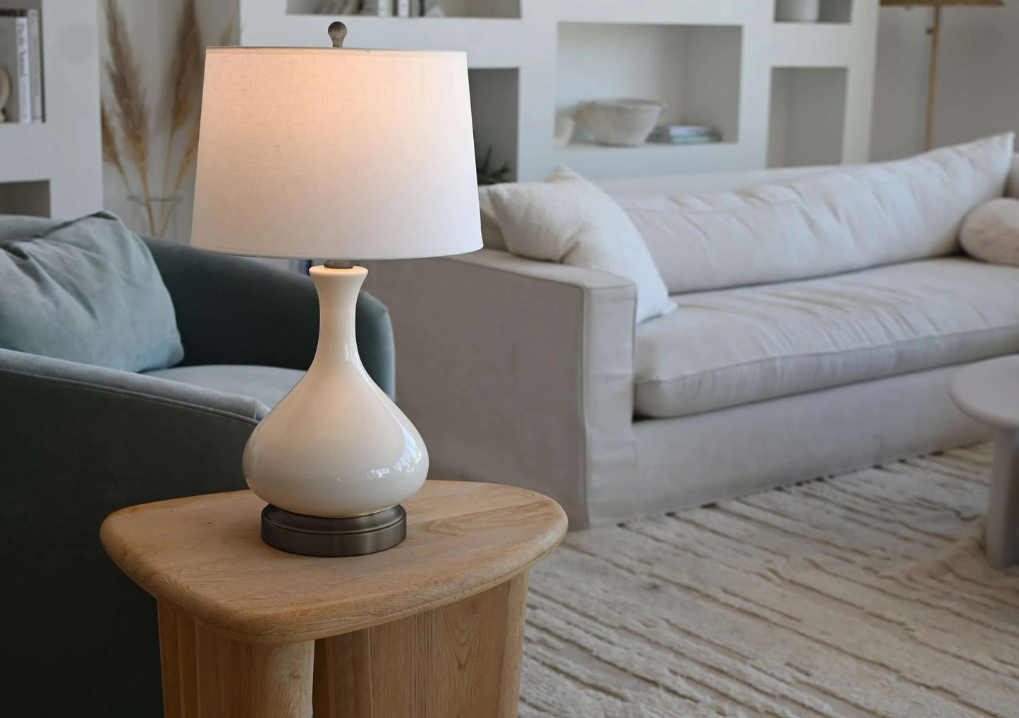 Ivory Crackle Designer Table Lamp with Rechargeable Battery System