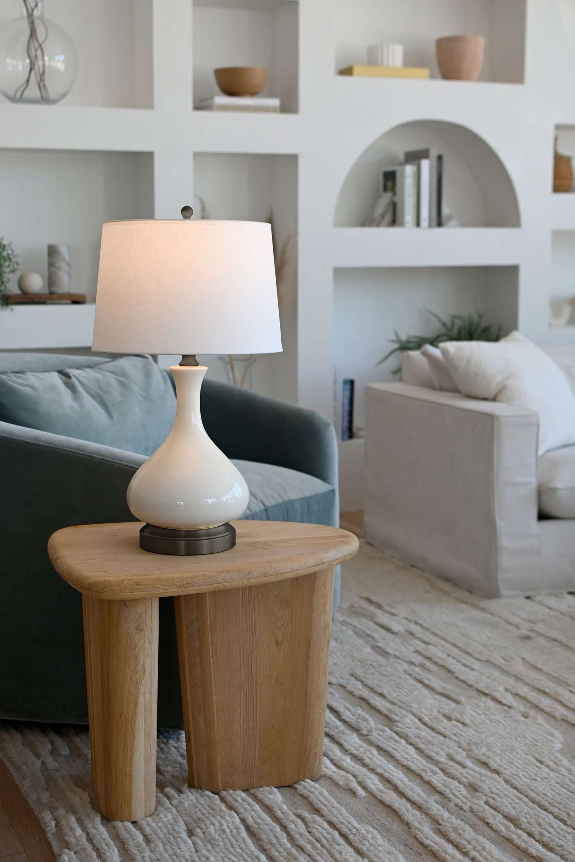 Bartlett Ivory Crackle Cordless LED Table Lamp with Ceramic Base and Linen Shade