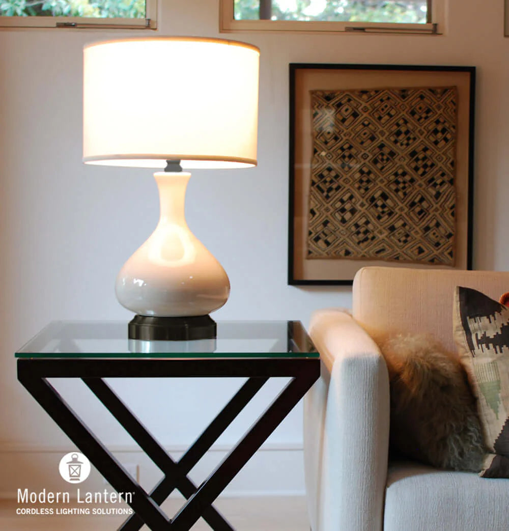 Modern Lantern Ivory Crackle Rechargeable Accent Lamp for Bedroom and Living Room